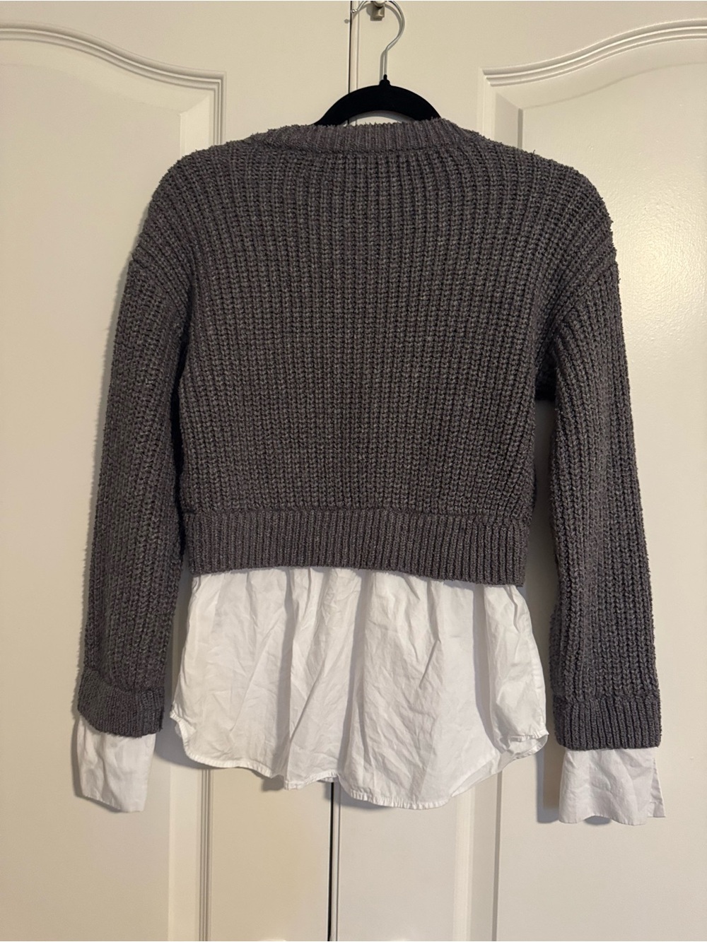 Anthropologie Cropped Twofer Chunky Knit Cardigan Sweater - Charcoal Gray - Picture 2 of 3